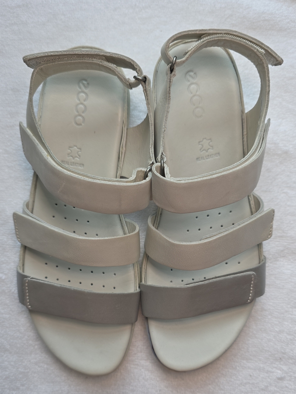 Ecco Women's Light Grey And  Beige Multi-Strap Leather Sandals 8